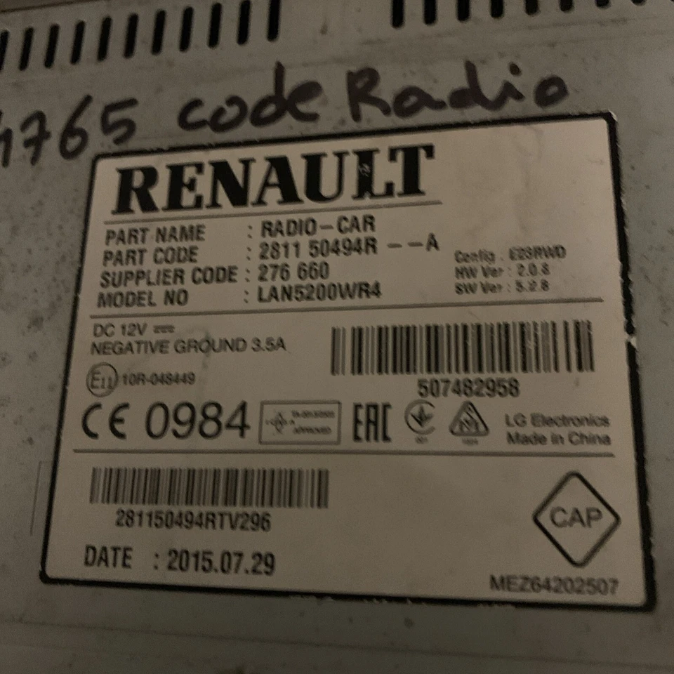 OPEL VIVARO 2015- Radio autoradio 281150494R Code Livré Avec - Photo 4/4