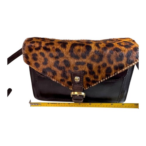 Patricia Nash Leather Crossbody Bag Leopard Flap Front Mocha Dark Brown READ - Picture 4 of 15
