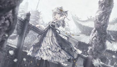 Anime anime girls missile228 cat girl white hair Playmat Gaming Mat Desk