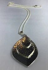 Timeless Tri Leaf Pendant Necklace Silver Tone Chain and Pendants 24 " Drop