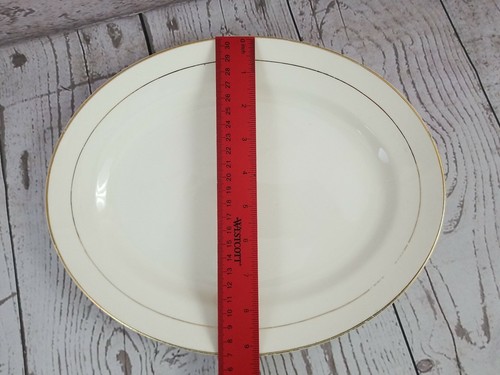 Homer Laughlin piatto da portata ovale bianco con righe oro guscio d'uovo D47N8 vintage - Foto 7 di 12