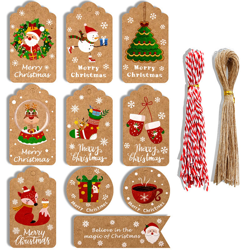 100pcs Kraft Paper Merry Christmas Tags Xmas Present Tag DIY