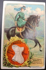 Ball's Corset Victorian Trade Card Lady on Horseback