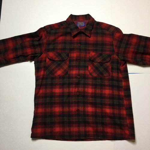 Pendleton Vintage Wool Board Shirt Red Plaid Flap Pocket Loop USA Mens M - Picture 2 of 5