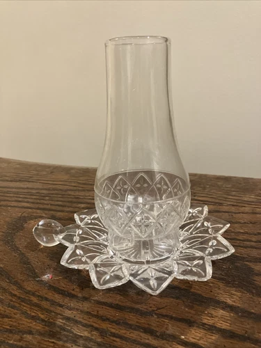 Vintage Clear Glass Hurricane Candle Fairy Lamp Federal Glass Company