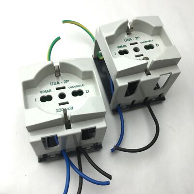 Lot of 2 Vimar USA 2p 230 Volt Universale Receptacles, Din Rail Mount