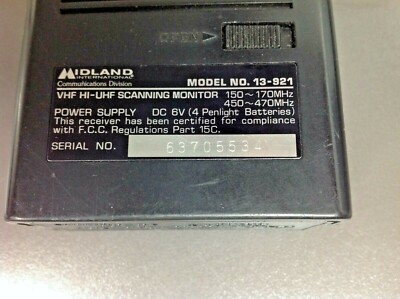 Moniteur De Balayage FM VHF Midland 13-912 - 4 Canaux - Analogique - Ouvert Jamais Utilisé