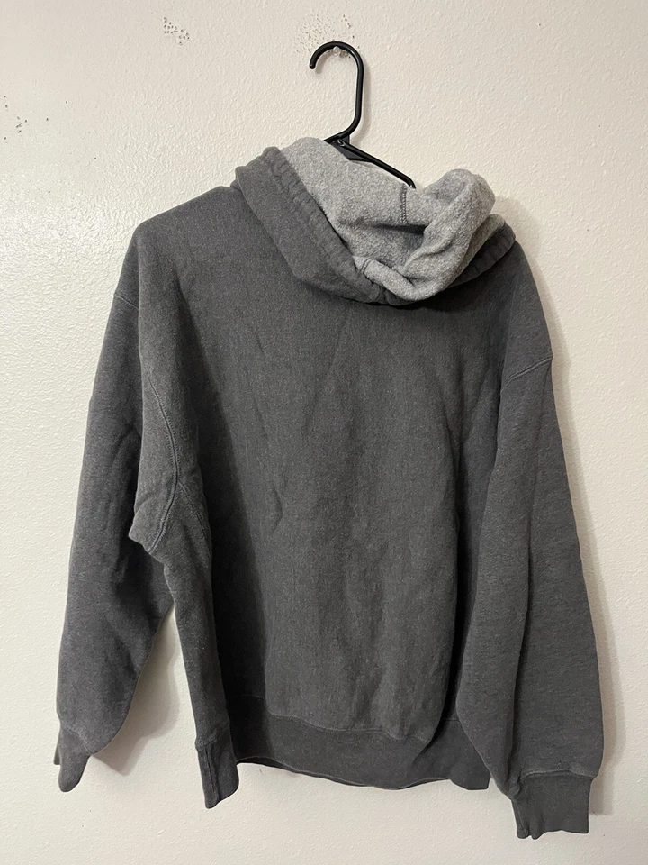 Pulôver com capuz vintage anos 90 GAP básico essencial em branco cinza feito nos EUA masculino tamanho P - Imagem 2 de 4