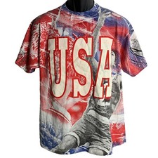 Vintage 90s Running Rebels UNLV T Shirt XL AOP Single Stitch USA Red White Blue