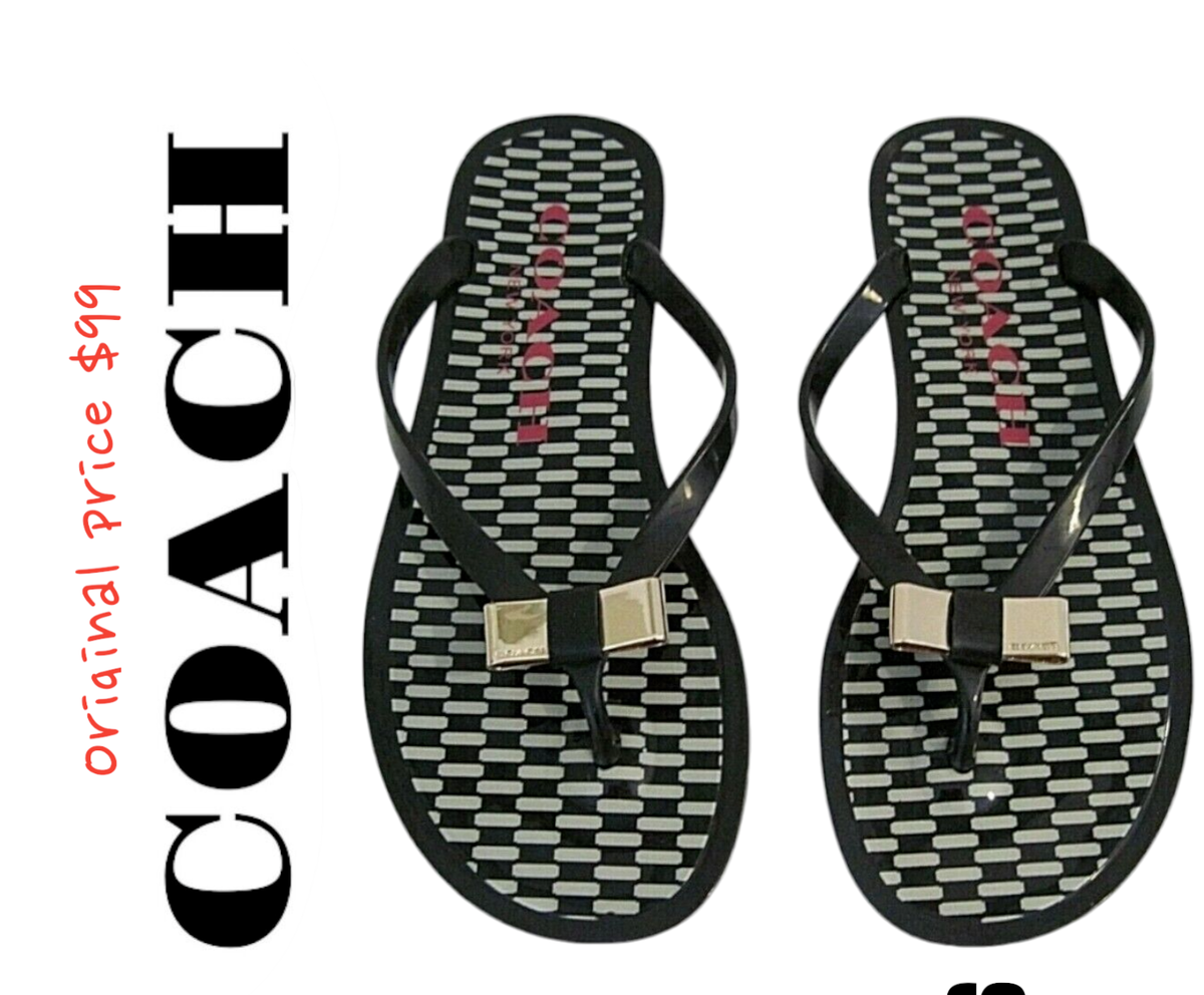 Coach New York Black & White Jelly Flip Flop Flat Slip-On Coach New York Black & White Jelly Flip Flop Flat Slip-On