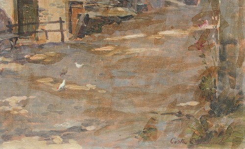 Emanuele Costa, probablemente, (italiano, 1875-1959) camino del pueblo con casa de campo - Imagen 4 de 7