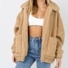 I.am.gia Faux Fur Jacket Full Zip Tan Womens Size Small