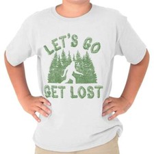 Cool Outdoor Hiking Bigfoot Let's Get Lost Youth Crewneck T Shirts Boy or Girl