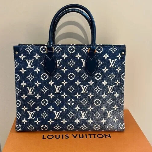 Louis Vuitton Onthego Tote MM Blue Leather for sale online