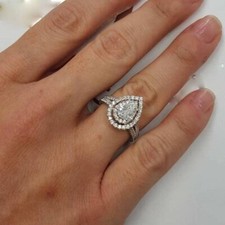 2CT Pear Cut Lab Created Diamond Women's Halo Wedding Ring 14k White Gold Plated