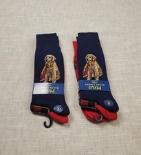 POLO Ralph Lauren Mens Trouser Socks XL Lot of 2 Blue Dog Red Plaid Size 13-16