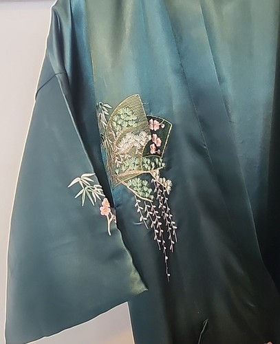 CALIDAD DE COLECCIÓN Jing Hong Japonés SILKY Kimono Bata Asiática Oriental Verde TALLA ÚNICA - Imagen 9 de 14