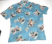 Island Shores Men  s Hawaiian Shirt Blue with Pineapples Size L