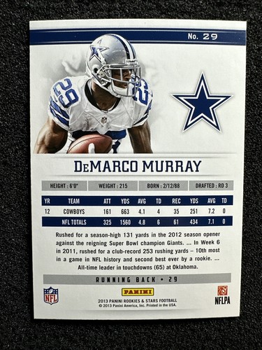 DEMARCO MURRAY #29 2013 Panini Rookies & Stars QTY Dallas Cowboys - Picture 2 of 2