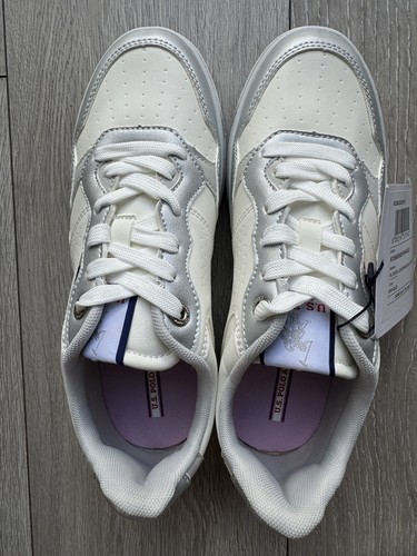 Women’s Trainers U.S Polo Assn White And Silver Trim Trainers Size UK 6 RRP: £92 - Picture 2 of 7