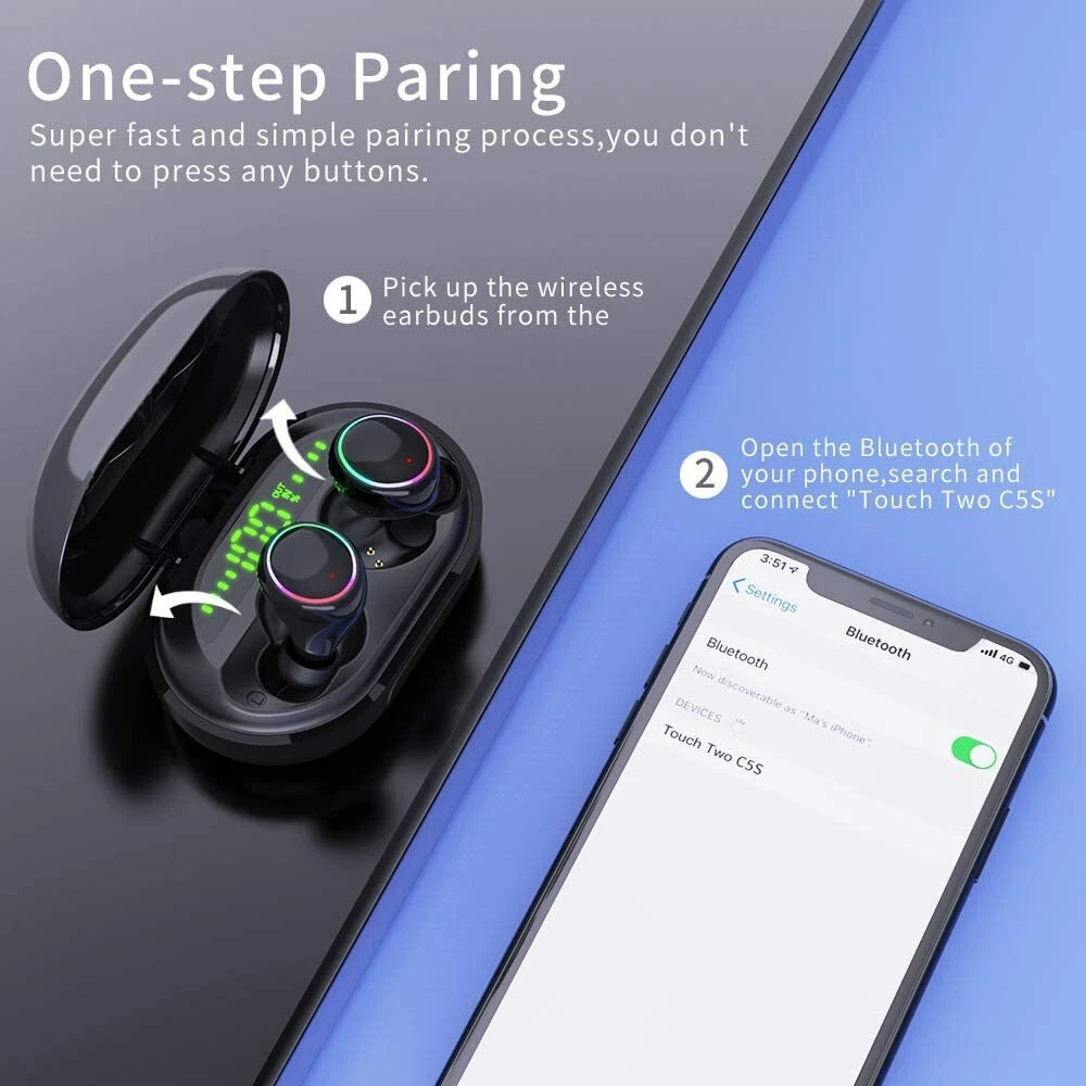 WEWOW Wireless Earbuds Bluetooth 5.0 Headphones 120H Playtime Noise Cancelling