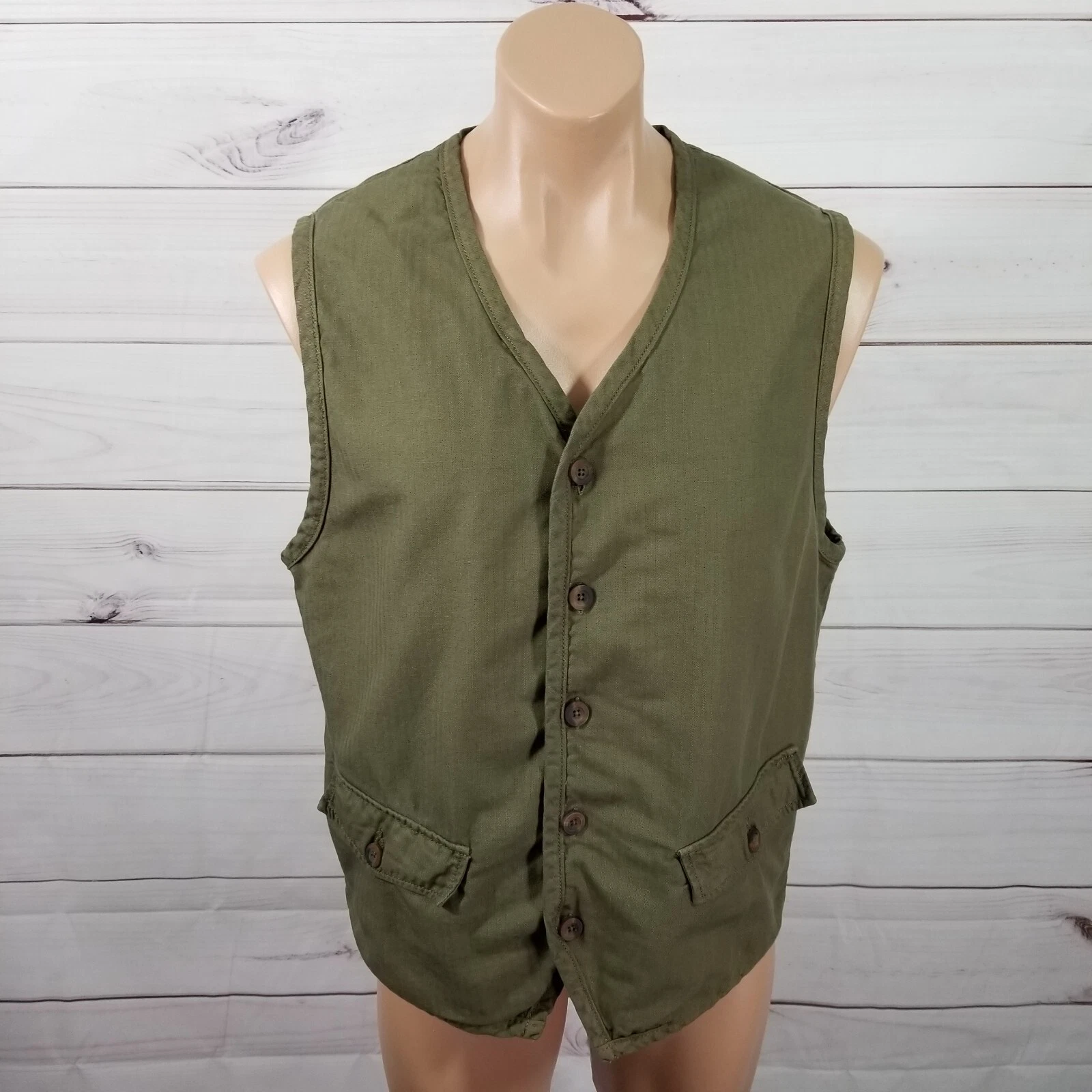 The Territory Ahead Mens Vest Size L Green Button Front Utility Outdoors.
