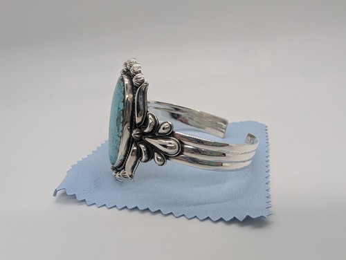 Stamped 925 Sterling Silver Turquoise Bracelet Cuff Silver – Non-Native Gift - Picture 13 of 16