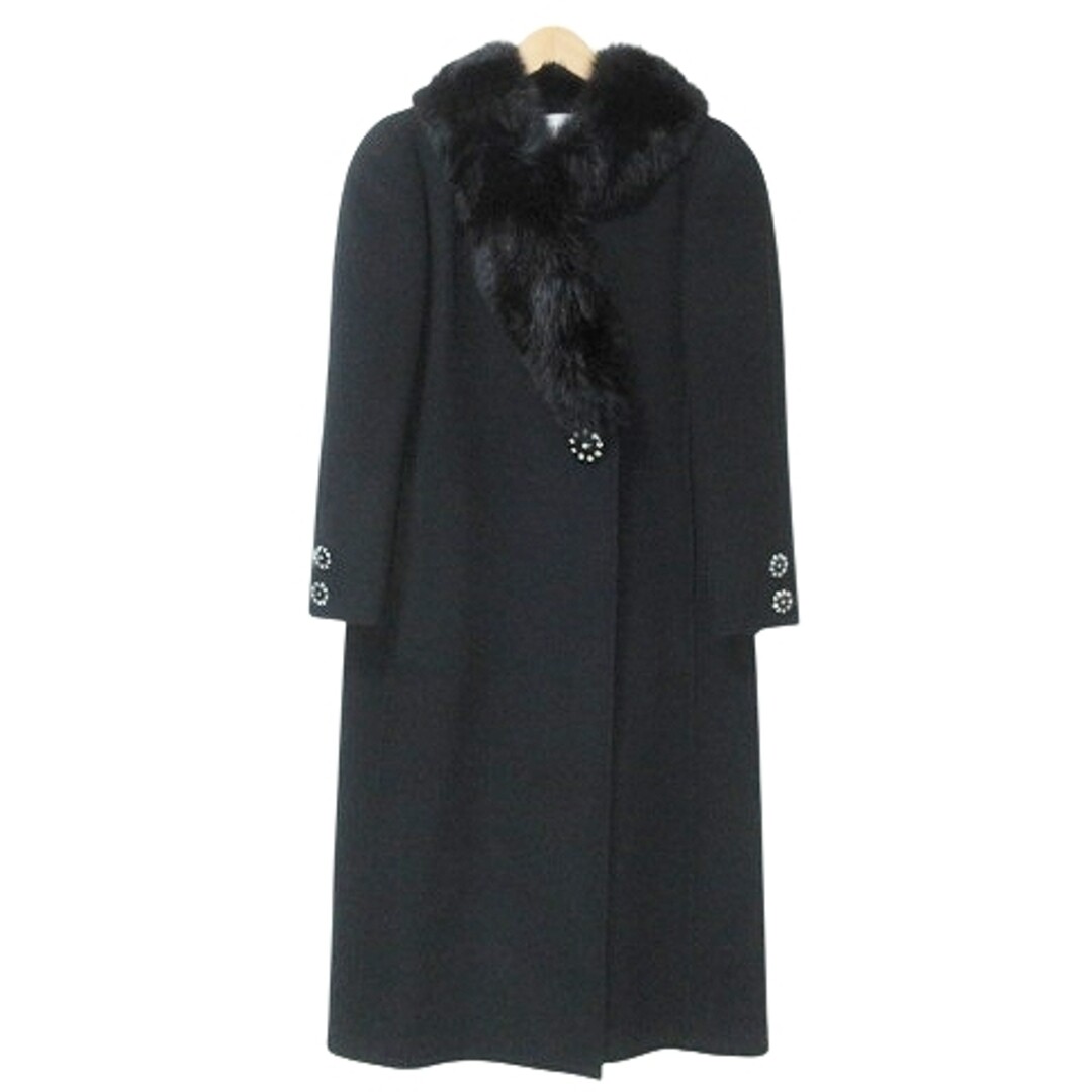 Lancetti Coat Long Fox Fur Wool 40 M Equivalent Black X Used 
