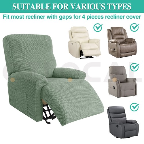 Knitted Twill Recliner Sofa Cover 4 Pieces Stretch Recliner Sofa Armchair Covers - Picture 6 of 19