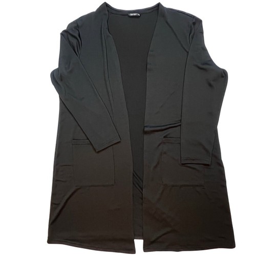 SHEIN Cardigan Donna 2XL Nero Lungo Aperto Tasche Frontali Preppy Maglione Casual - Foto 5 di 9
