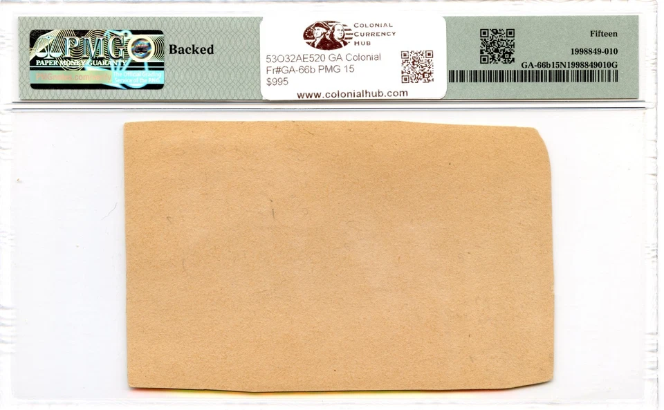 Georgia Colonial Note Fr#GA-66b 1776 5s Crown PMG F-15 *Telfair Signature* - Image 2 of 2