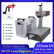 5W UV Laser Marking Engraver Machine 200/110mm Lens For Glass Metal Extractor US
