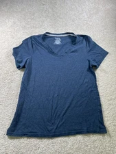 Time and Tru Women's Blue Cove Heather V-Neck Cotton Blend Top L
