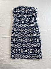 Banana Republic Womens Blue/White Strapless Pencil Dress 8 Aztec Party Elegant