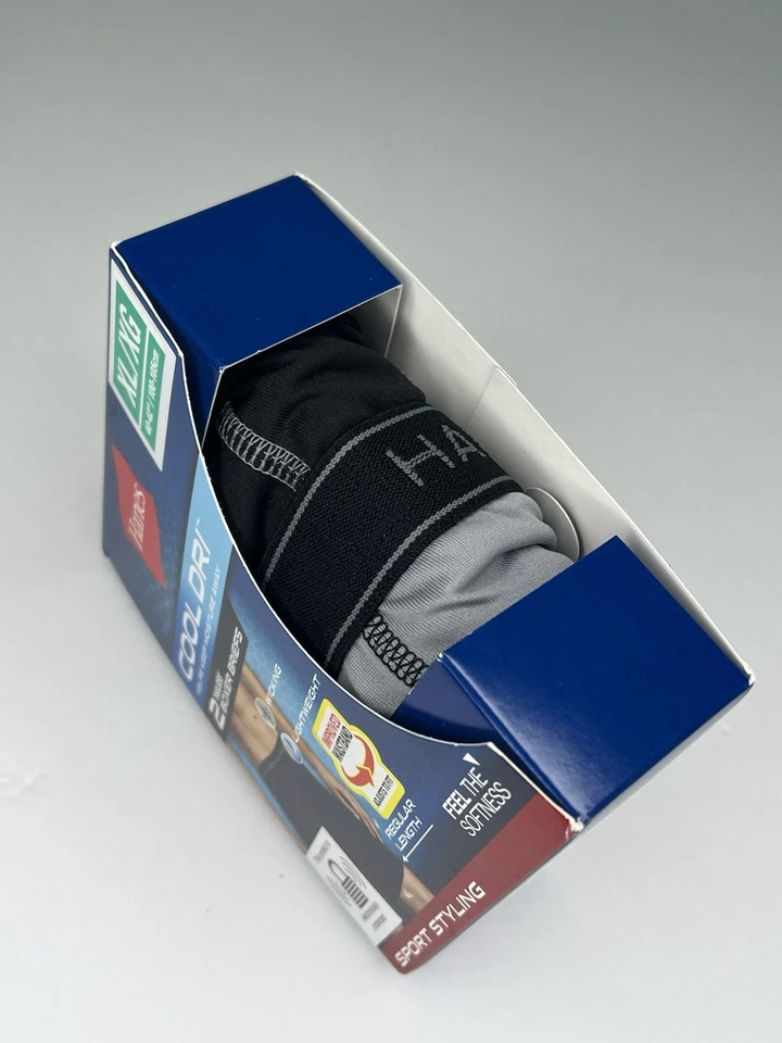 Calzoncillo boxer XL Hanes para hombre fresco seco 2 quilates pierna larga sin etiquetas 40-42”. Negro/Gris 2015 Foto 4 de 4