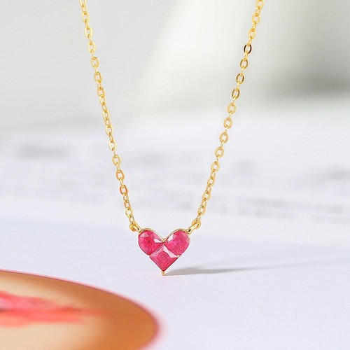 Collana Cuore Rosso in Argento 925 | Corindone Placcato Oro 14K | Regalo... - Foto 3 di 5