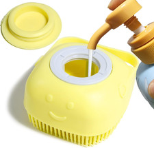 Dog Bath Brush with Shampoo Dispenser Soft Silicone Scrubber for Pets, Yellow