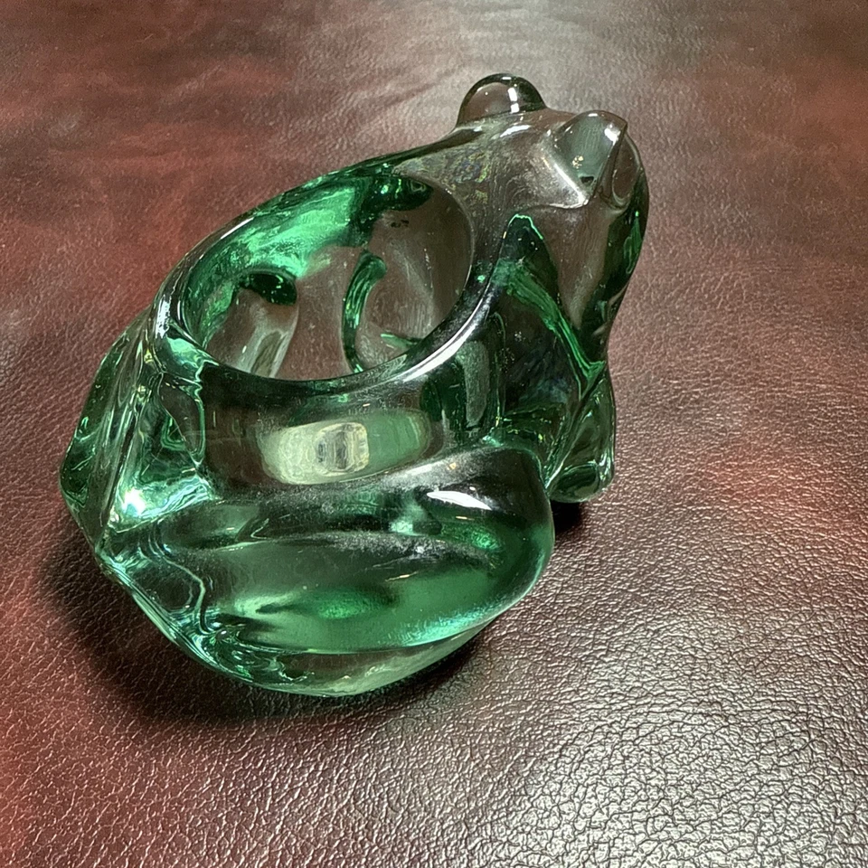 Candelabro de colección Indiana Glass verde pesado FROG votivo luz de té Foto 3 de 4