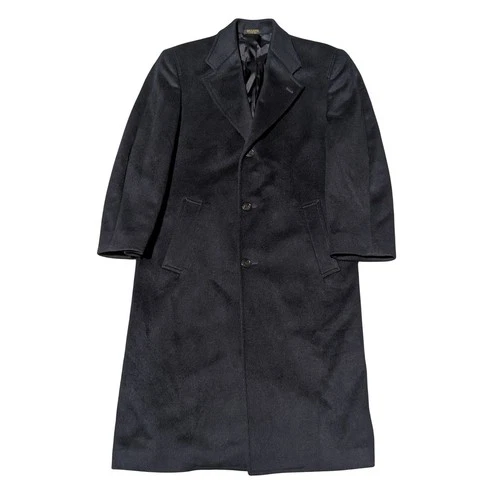 Nino Cerruti Overcoat 38S Black Cashmere Wool Blend Long Single Breasted Coat - product listing photo