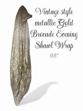 Metallic Gold Brocade Evening Shawl | Infinity Wrap | Formal Floral Lace