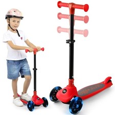SereneLife 3-Wheel Foldable Kids Scooter - Built-in LED Wheel Lights Red