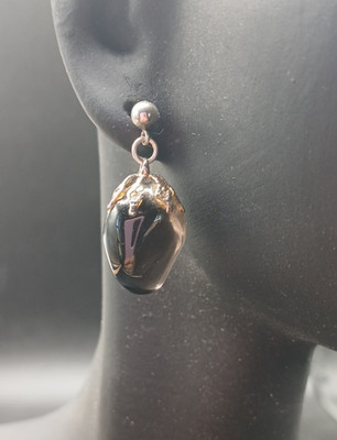 Vintage Sterling Smoky Quartz Smooth Natural Nugget Post