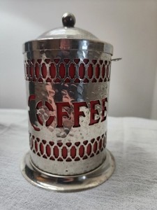 Vintage Silver Plated Coffee Canister with Red insert and spoon holder