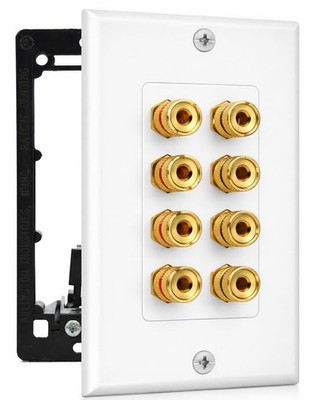4 Speaker Wall Plate Home Theater Gold Plated Binding Posts Setup Audio Panel