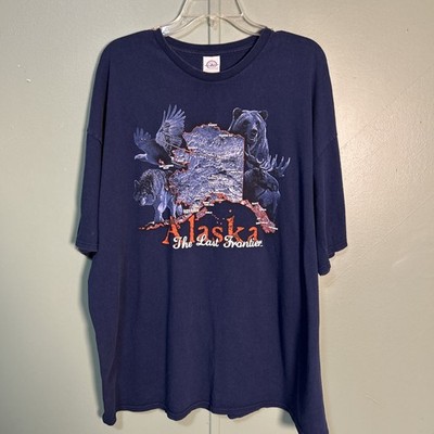 Alaska The Last Frontier Navy Blue Eagle Bear Moose Wolf T-Shirt Sz 3XL Delta