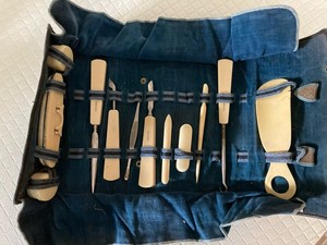 Antique Celluloid French Ivory Manicure Grooming Set Roll Up 12 Pieces