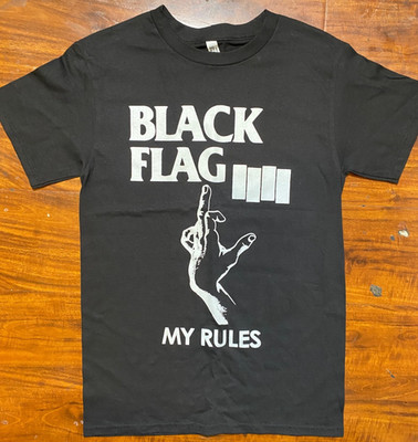 BLACK FLAG ''My Rules''  Middle Finger  80's Punk Hardcore Black Tee SZ S