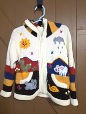 Unisex Kids 2T /3T Ivory Knit Hooded Full Zip Sweater Embroidered Animals