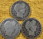 90% Silver Barber Half Dollars 50c Lot Of (3) Free Shipping.