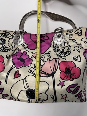Coach Pink Silver Poppy Kyra Y2K 2009 Artistic Floral Graffiti